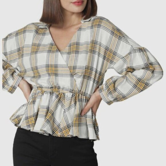 Vero Moda Snow White Cotton Plaid Pattern Top Size L - Picture 1 of 8